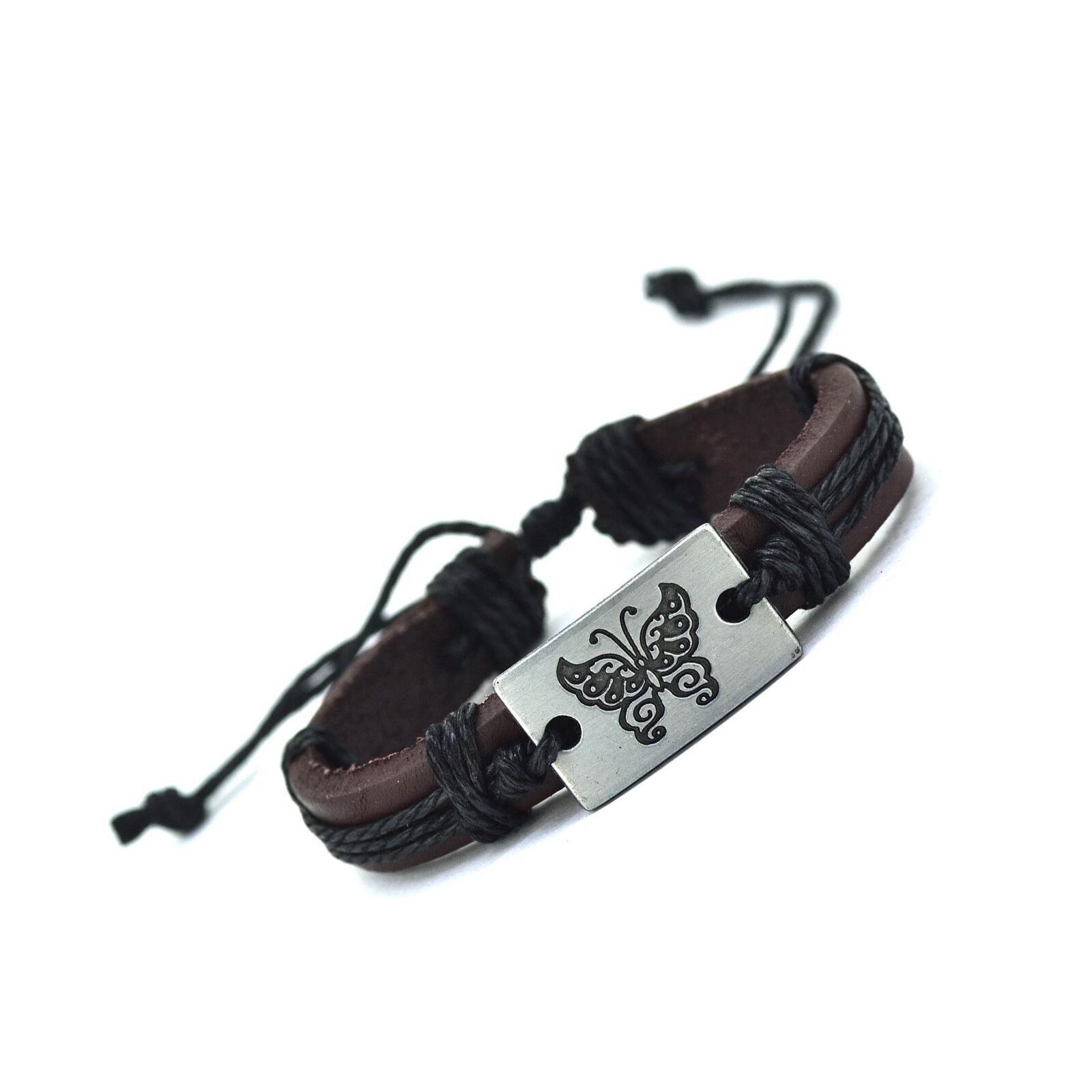 Handmade Leather Bracelet Butterfly Tribal Bohemian - Picture 2 of 5