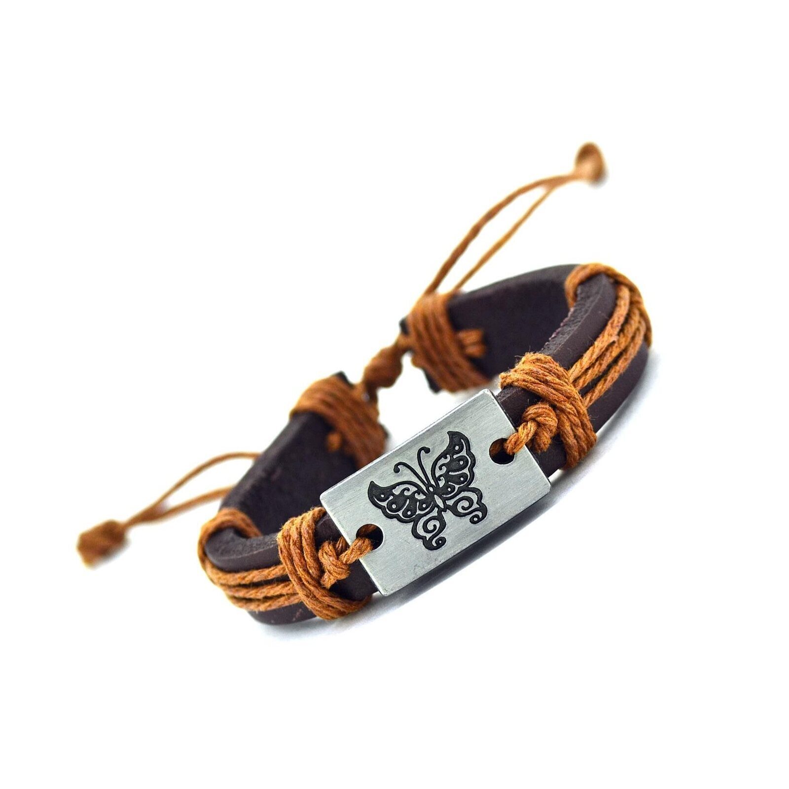 Handmade Leather Bracelet Butterfly Tribal Bohemian - Picture 4 of 5