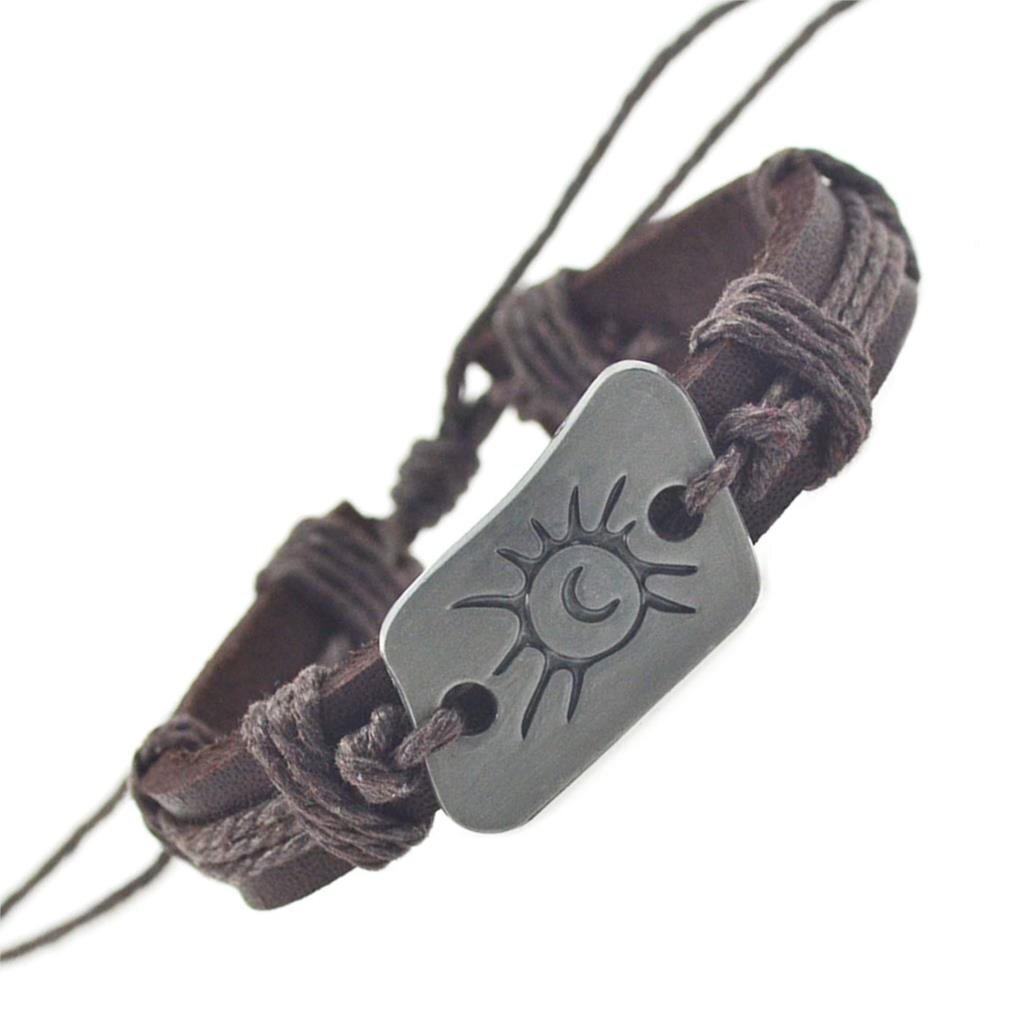 Handmade Leather Bracelet Sun Tribal Bohemian - Picture 3 of 5