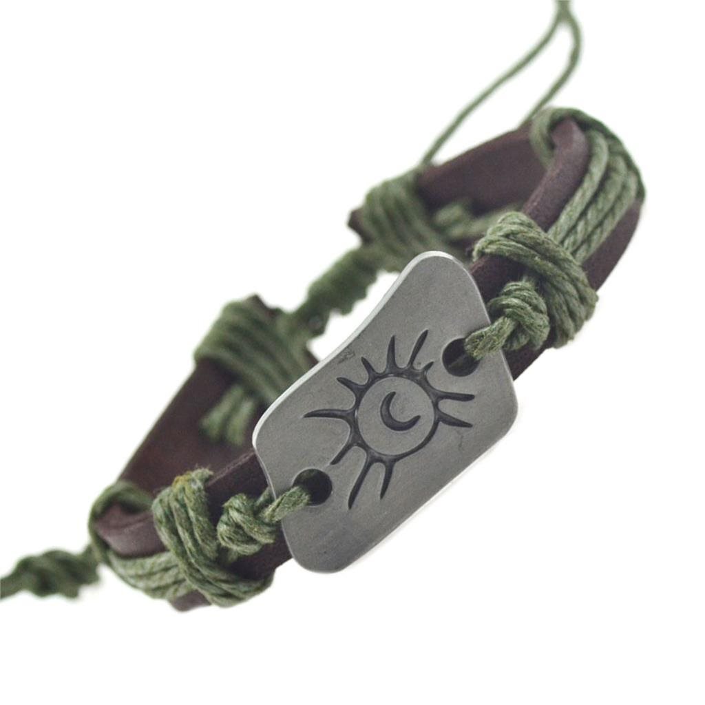Handmade Leather Bracelet Sun Tribal Bohemian - Picture 4 of 5
