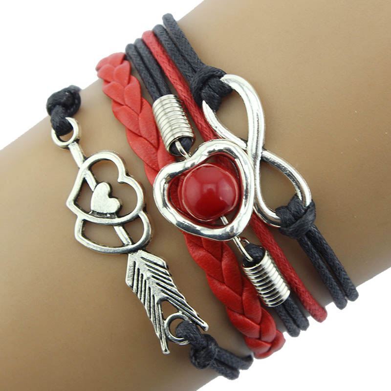 Leather Love Heart Arrow and Infinity Bracelet - Picture 2 of 9