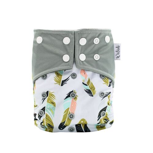 Grey with Colourful Feathers Bamboo Charcoal Cloth Nappy