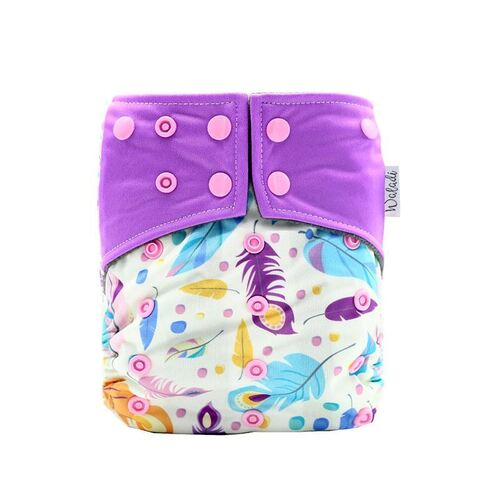 Pink & Purple Feather Design Bamboo Charcoal Cloth Nappy