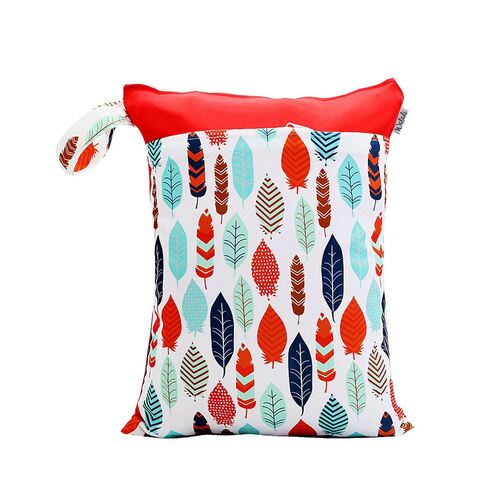 Waterproof Double Zip Wet Bag Red & Colourful Feathers 30x40cm