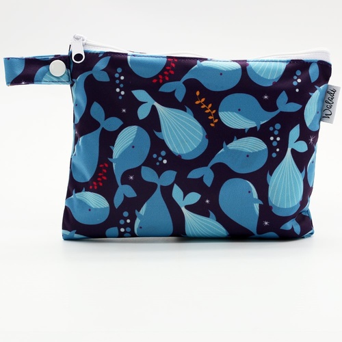 Small Waterproof Wet Bag with Zip 19 x 16cm - Whales Design