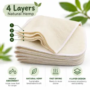 Hemp insert for cloth nappies - 4 layers
