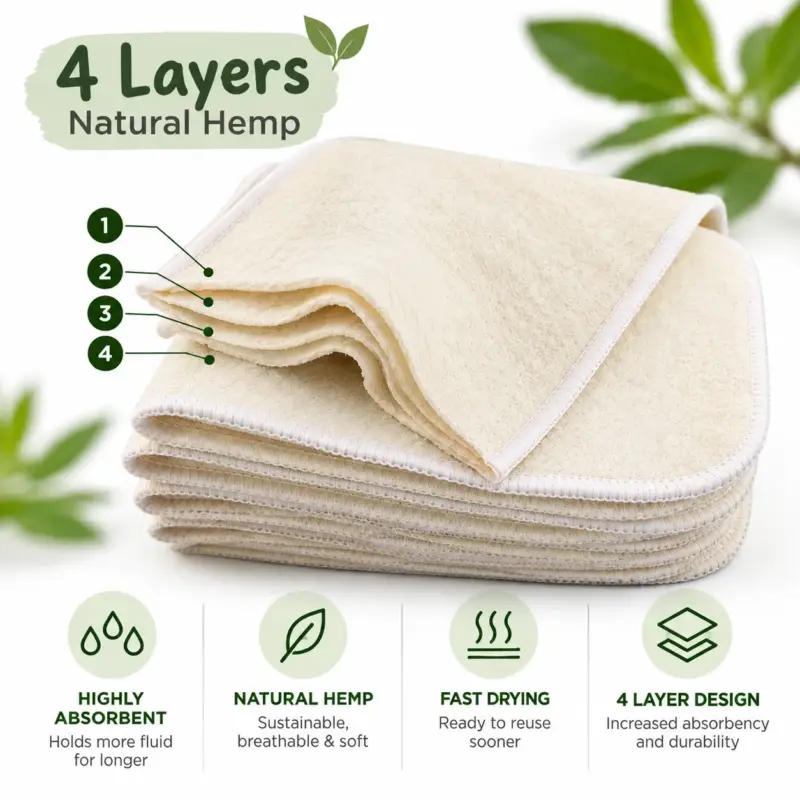 Hemp insert for cloth nappies - 4 layers