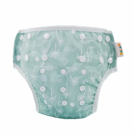 Waladi reusable swim nappy in the Mint Coast print