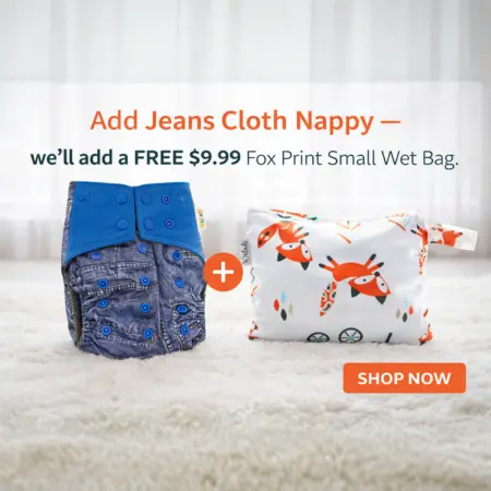 Free Small Wet Bag when you buy a Jeans Cloth Nappy