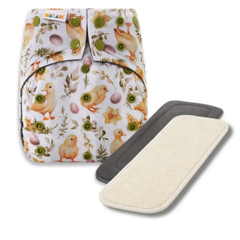 Modern Cloth nappy with bamboo charcoal insert and a hemp insert - Cute Baby Chicks - Waladi Cloth nappies Modern Cloth nappy with bamboo charcoal insert and a hemp insert - Cute Baby Chicks - Waladi Cloth nappies