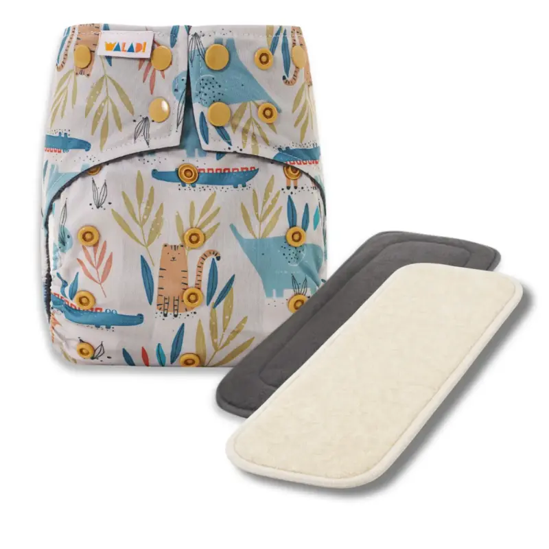 Reusable Cloth Nappy with bamboo charcoal insert and a hemp insert - Wild Parade - Waladi Cloth Nappies Reusable Cloth Nappy with bamboo charcoal insert and a hemp insert - Wild Parade - Waladi Cloth Nappies
