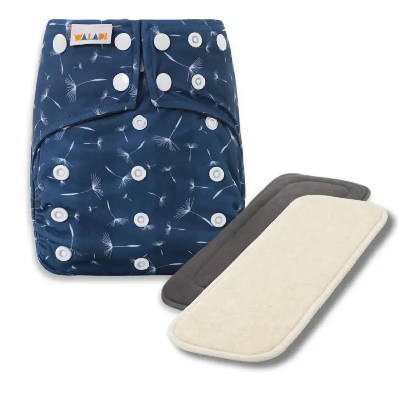 Reusable Cloth Nappy with bamboo charcoal insert and a hemp insert - Midnight Dreams - Waladi Cloth Nappies