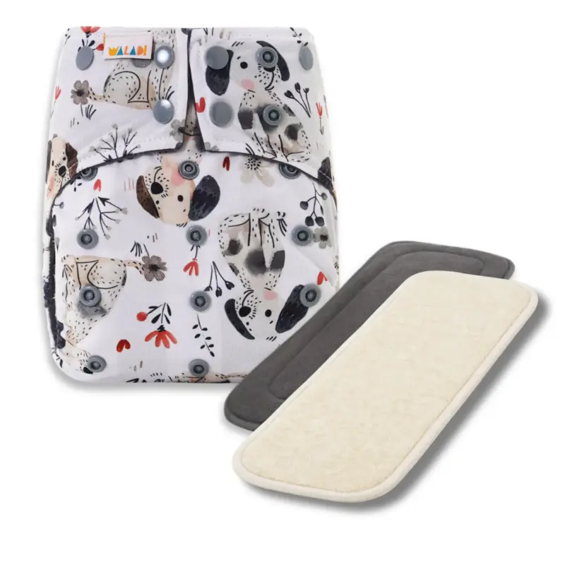 Reusable Cloth Nappy with bamboo charcoal insert and a hemp insert - Puppy Tales - Waladi Cloth Nappies Reusable Cloth Nappy with bamboo charcoal insert and a hemp insert - Puppy Tales - Waladi Cloth Nappies