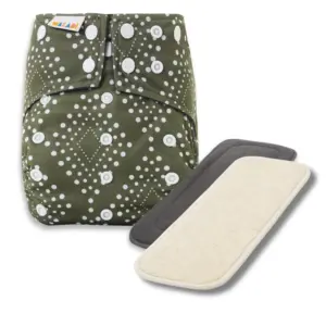 Reusable Cloth Nappy with bamboo charcoal insert and a hemp insert - Nomad Olive - Waladi Cloth Nappies