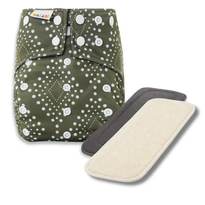 Reusable Cloth Nappy with bamboo charcoal insert and a hemp insert - Nomad Olive - Waladi Cloth Nappies