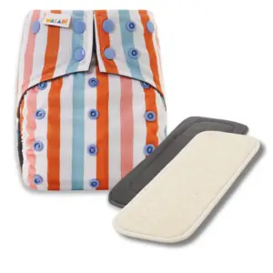 Reusable Cloth Nappy with bamboo charcoal insert and a hemp insert - Retro Rainbow - Waladi Cloth Nappies