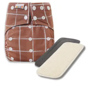 Reusable Cloth Nappy with bamboo charcoal insert and a hemp insert - Warm Chalk - Waladi Cloth Nappies