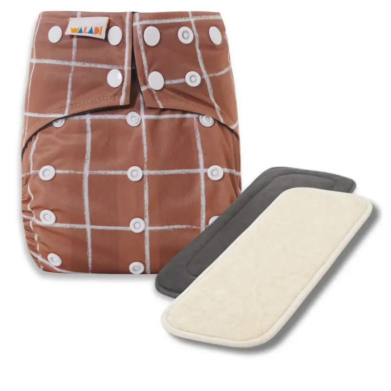 Reusable Cloth Nappy with bamboo charcoal insert and a hemp insert - Warm Chalk - Waladi Cloth Nappies