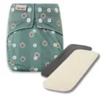 Reusable Cloth Nappy with bamboo charcoal insert and a hemp insert - Little Daisy - Waladi Cloth Nappies