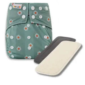 Reusable Cloth Nappy with bamboo charcoal insert and a hemp insert - Little Daisy - Waladi Cloth Nappies